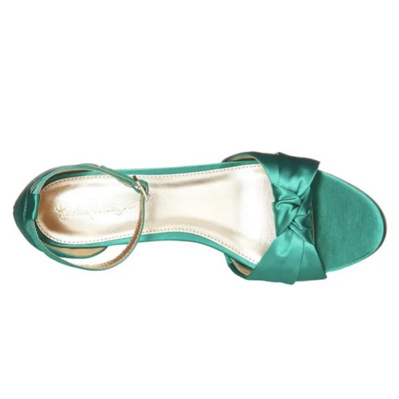 Lilly Pulitzer Colleen Sandals Emerald Isle Gold Block Heel Satin Sz 8M New - Picture 9 of 9